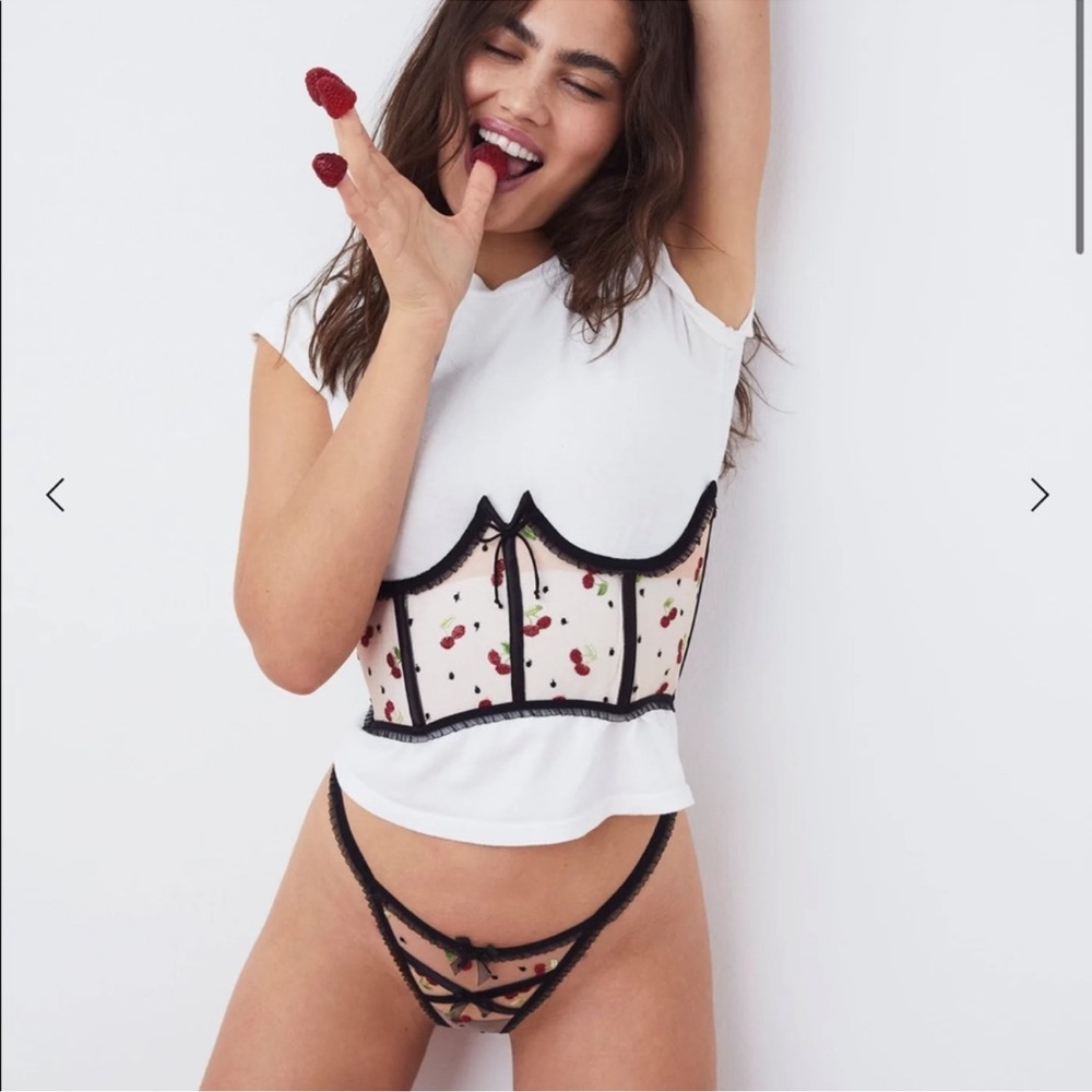 For Love and Lemons Cherry Embroidery Open Bust Corset